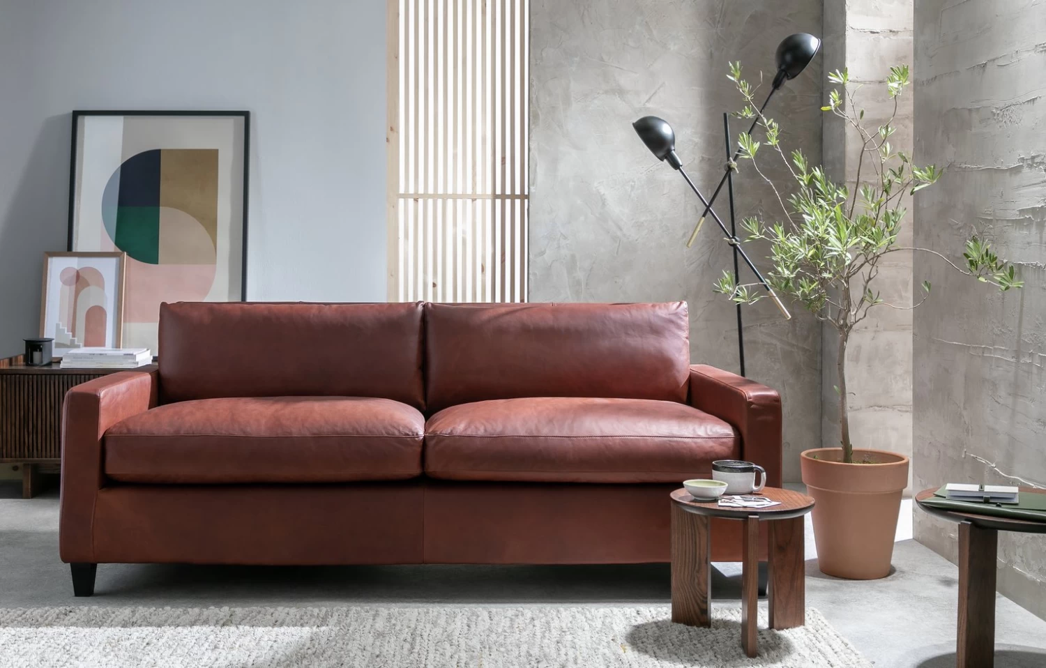 Habitat Chester Leather 3 Seater Sofa - Dark Feet - Tan 4 Habitat Chester Leather 3 Seater Sofa - Dark Feet - Tan - Image 2