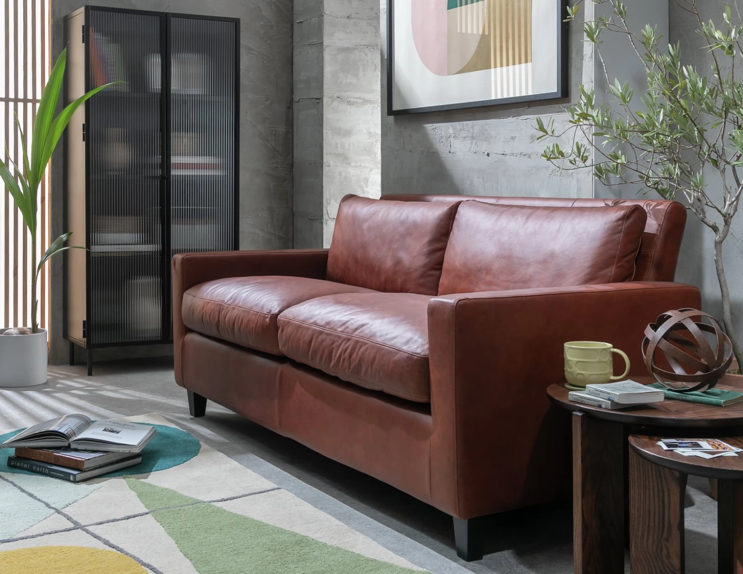 Habitat Chester Leather 2 Seater Sofa - Dark Feet - Tan 4 Habitat Chester Leather 2 Seater Sofa - Dark Feet - Tan - Image 2