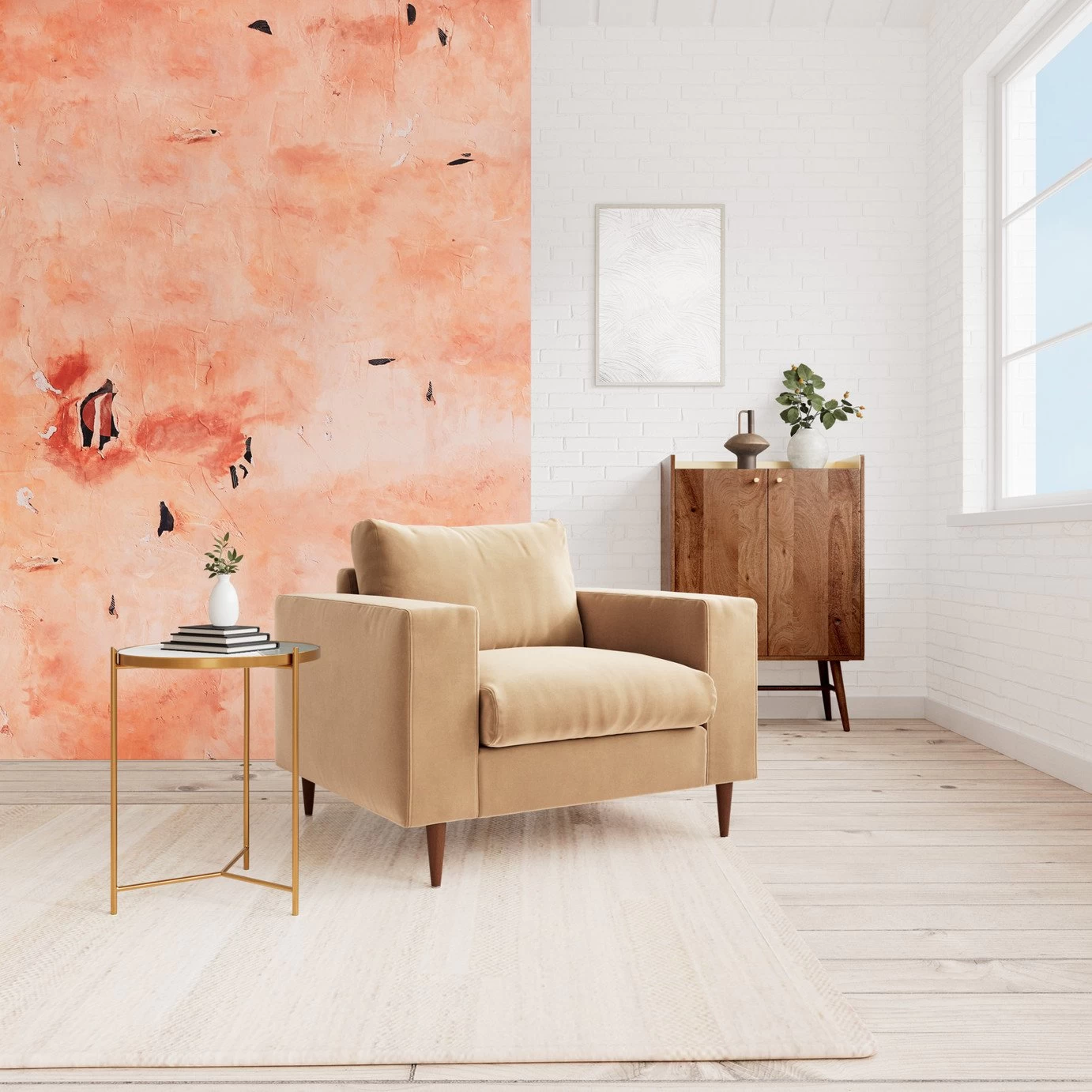 Swoon Evesham Velvet Armchair - Biscuit 4 Swoon Evesham Velvet Armchair - Biscuit - Image 2