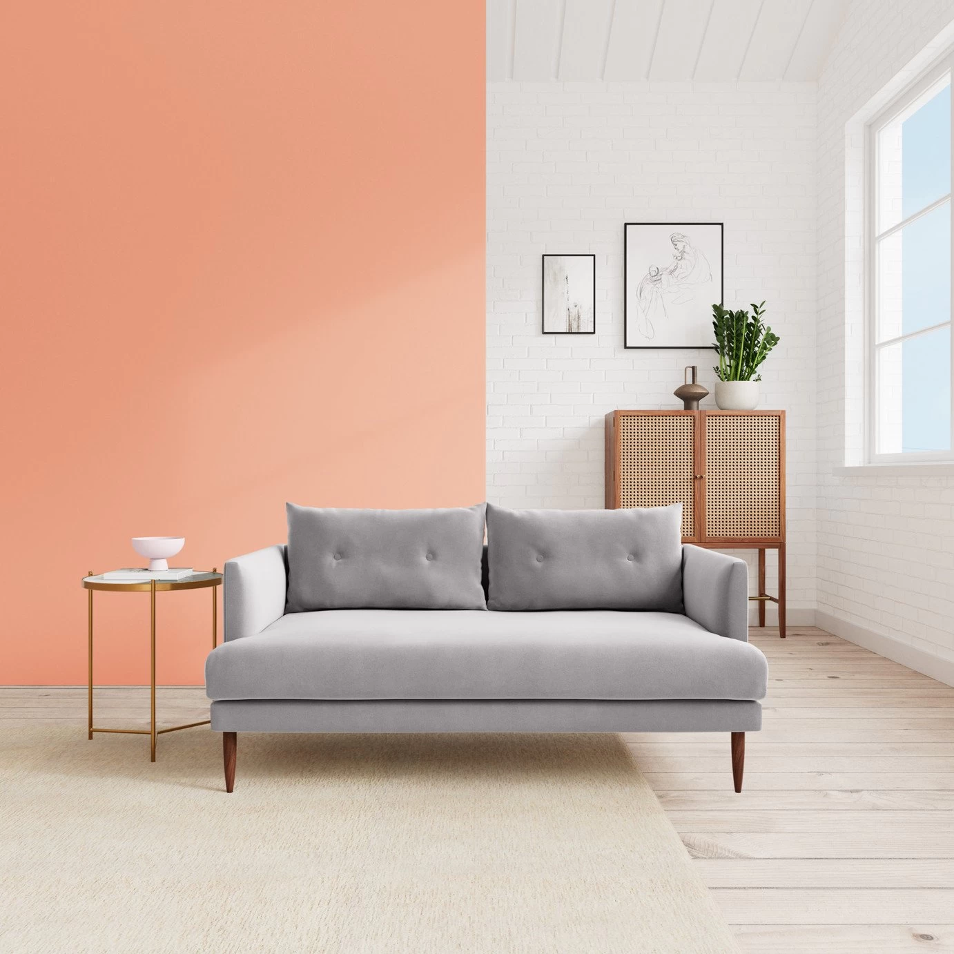 Swoon Kalmar Velvet 2 Seater Sofa - Silver Grey 4 Swoon Kalmar Velvet 2 Seater Sofa - Silver Grey - Image 2