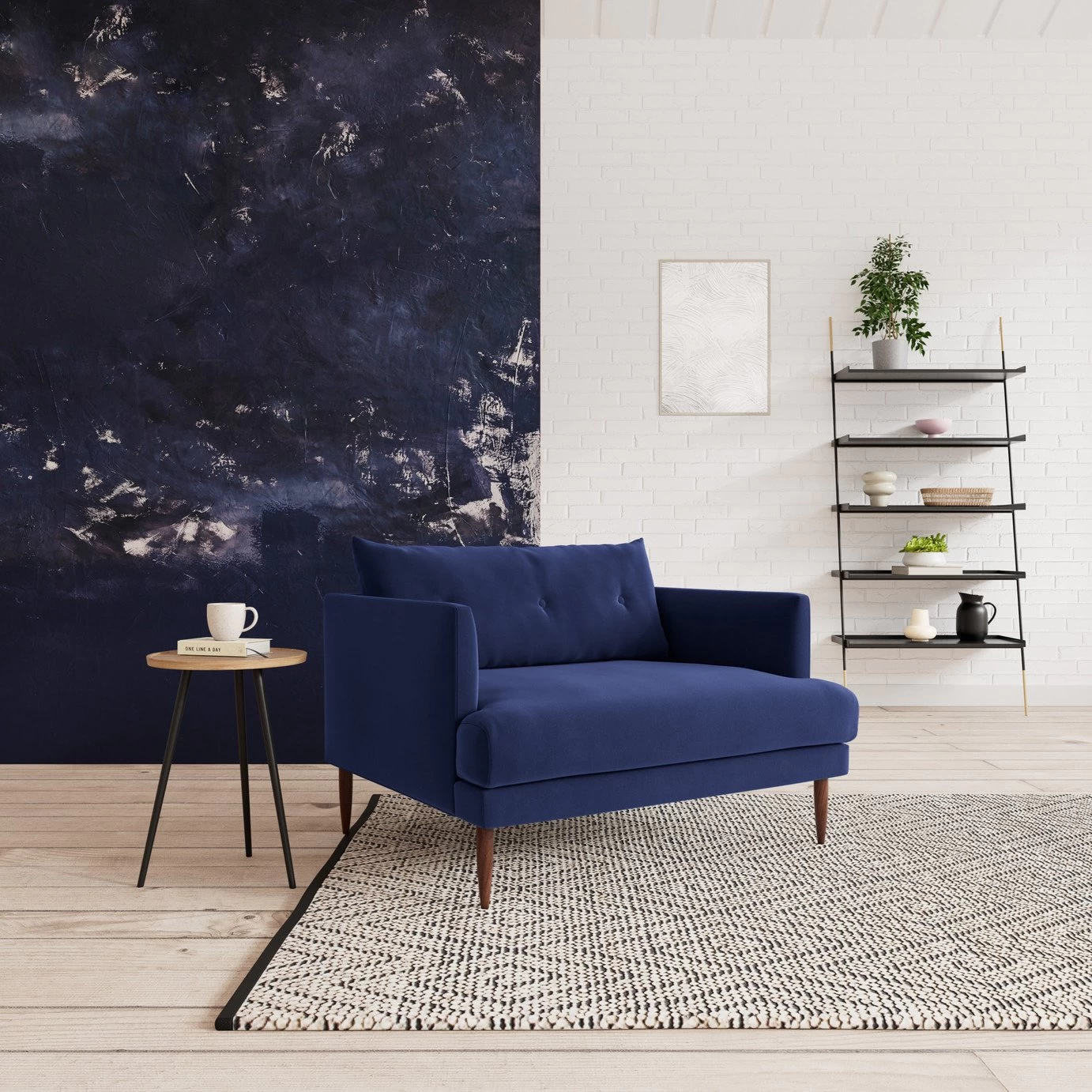 Swoon Kalmar Velvet Cuddle Chair - Ink Blue 4 Swoon Kalmar Velvet Cuddle Chair - Ink Blue - Image 2