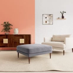 Swoon Kalmar Velvet Ottoman Footstool - Granite Grey -Sofa Discount Store 1974434 R Z001C