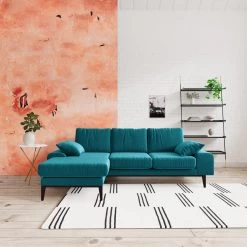 Swoon Tulum Velvet Left Hand Corner Sofa - Kingfisher Blue -Sofa Discount Store 1990360 R Z001C