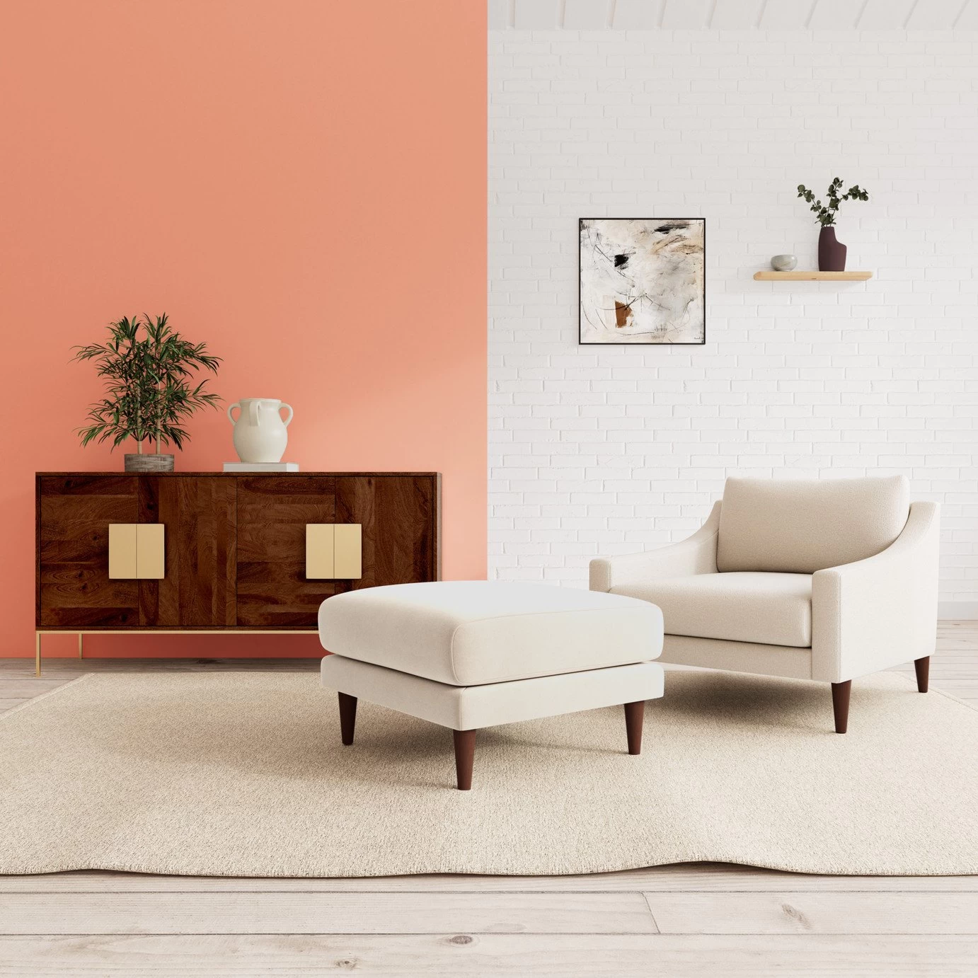 Swoon Turin Velvet Ottoman Footstool - Taupe 4 Swoon Turin Velvet Ottoman Footstool - Taupe - Image 2