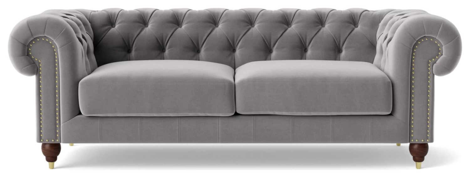 Swoon Winston Velvet 3 Seater Sofa - Silver Grey 3 Swoon Winston Velvet 3 Seater Sofa - Silver Grey