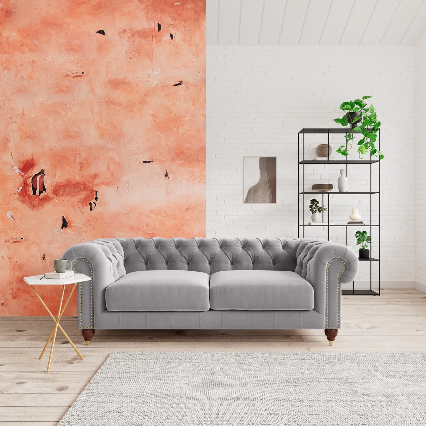 Swoon Winston Velvet 3 Seater Sofa - Silver Grey 4 Swoon Winston Velvet 3 Seater Sofa - Silver Grey - Image 2