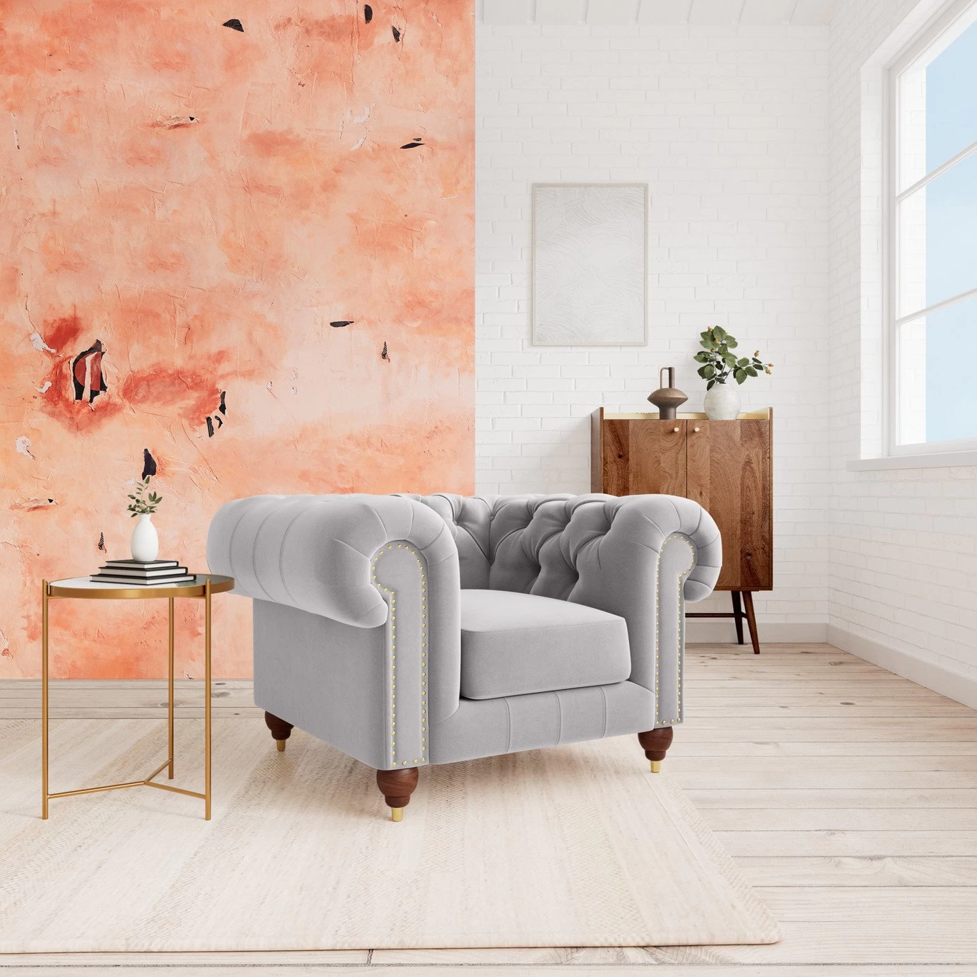 Swoon Winston Velvet Armchair - Silver Grey 4 Swoon Winston Velvet Armchair - Silver Grey - Image 2