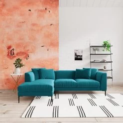 Swoon Alena Velvet Left Hand Corner Sofa - Kingfisher Blue -Sofa Discount Store 1999835 R Z001C