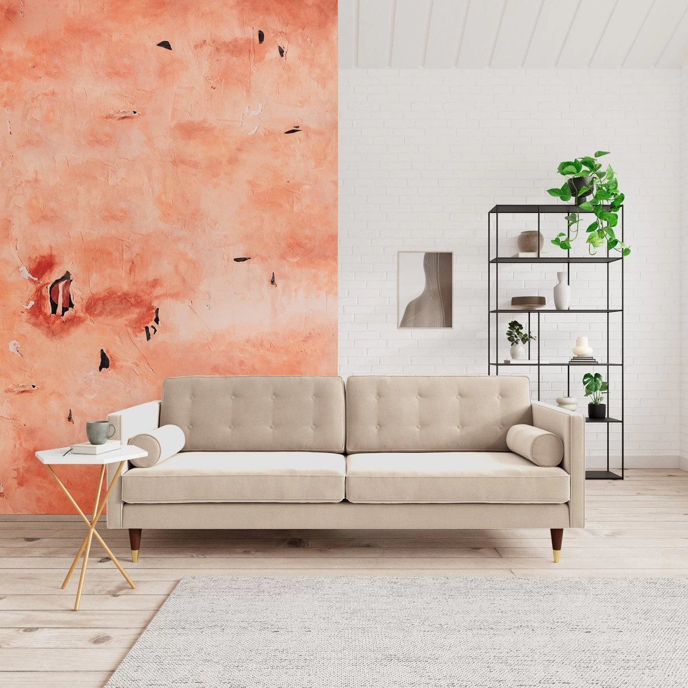 Swoon Porto Velvet 3 Seater Sofa - Taupe 4 Swoon Porto Velvet 3 Seater Sofa - Taupe - Image 2