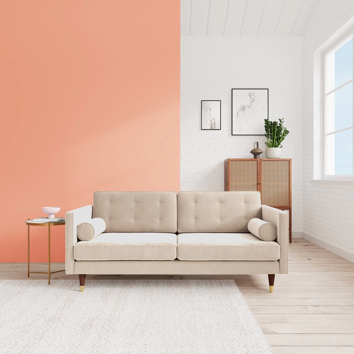 Swoon Porto Velvet 2 Seater Sofa - Taupe 4 Swoon Porto Velvet 2 Seater Sofa - Taupe - Image 2