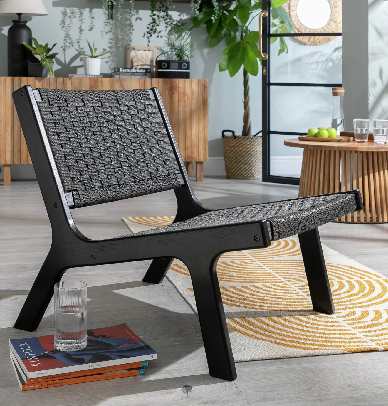 Habitat Faro Woven Paper Rope And Oak Accent Chair - Black 5 Habitat Faro Woven Paper Rope And Oak Accent Chair - Black - Image 3