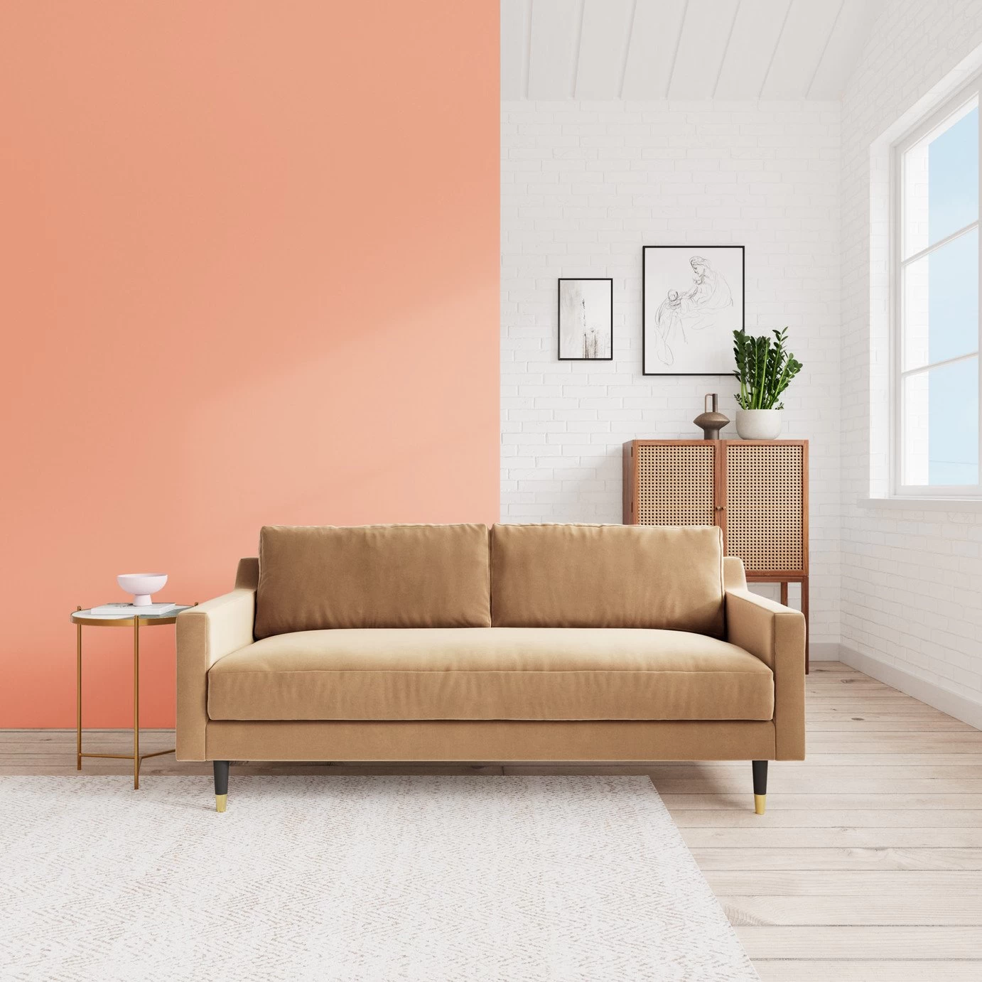 Swoon Rieti Velvet 2 Seater Sofa - Biscuit 4 Swoon Rieti Velvet 2 Seater Sofa - Biscuit - Image 2