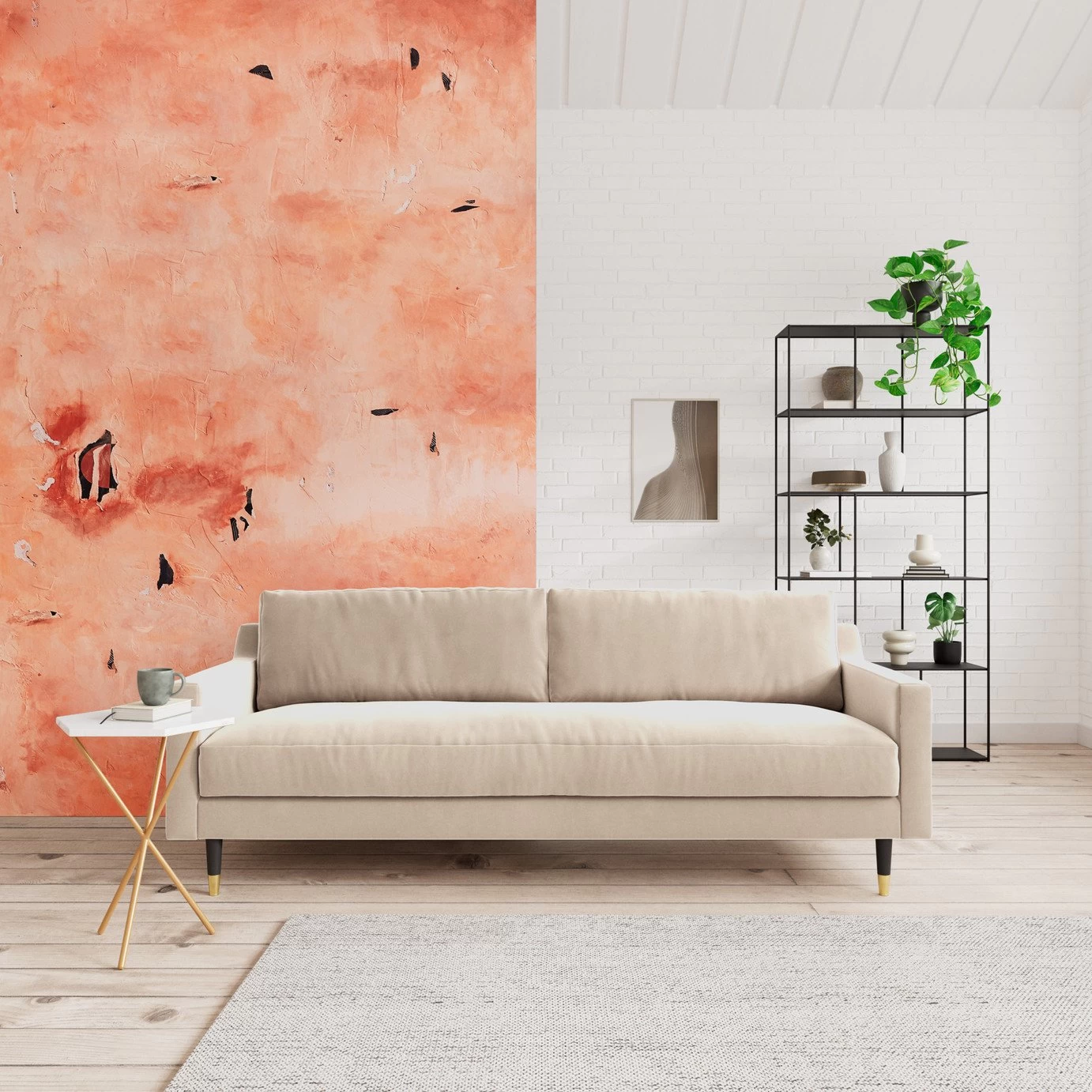 Swoon Rieti Velvet 3 Seater Sofa - Taupe 4 Swoon Rieti Velvet 3 Seater Sofa - Taupe - Image 2