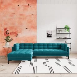 Swoon Landau Velvet Left Hand Corner Sofa - Kingfisher Blue -Sofa Discount Store 2023803 R Z001C