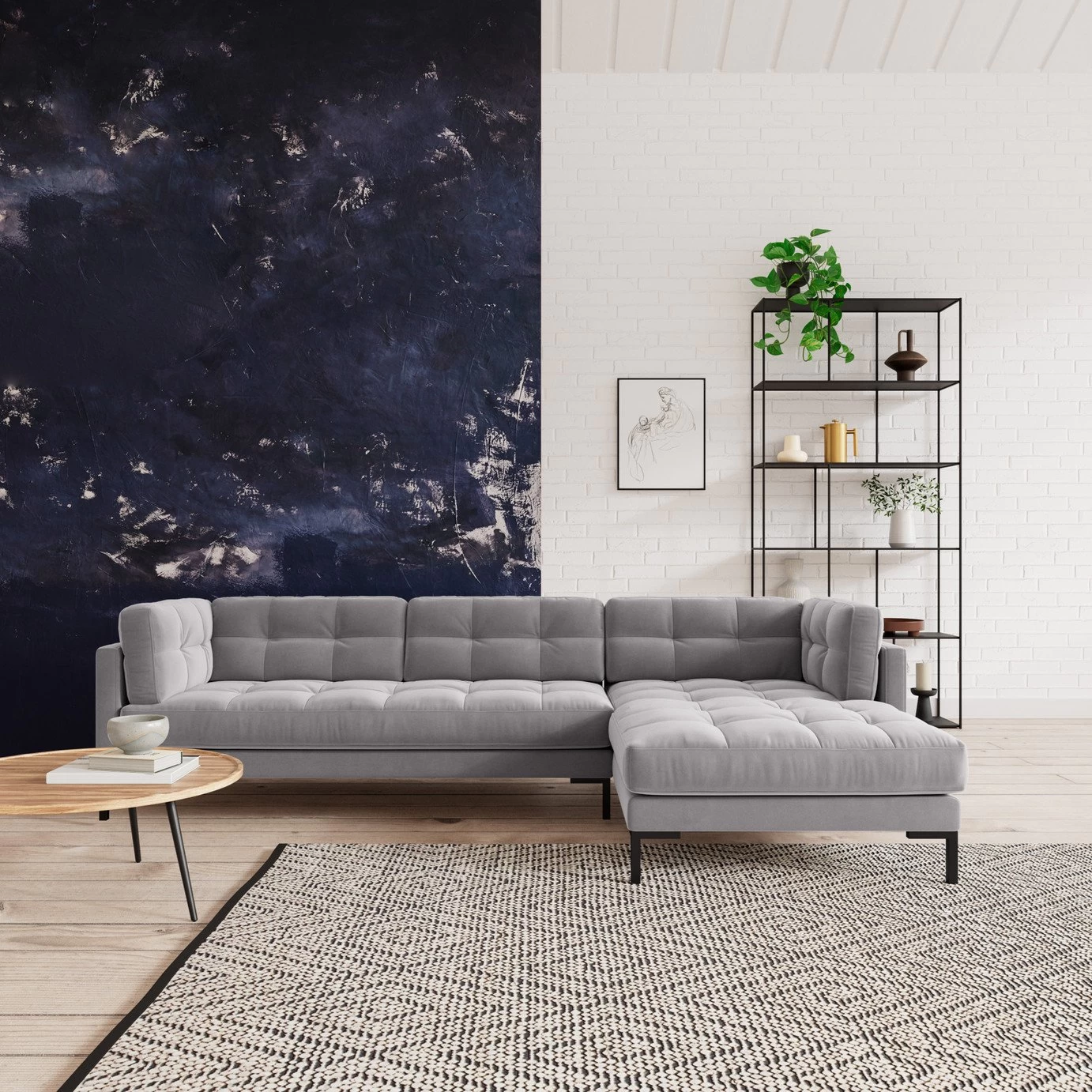 Swoon Landau Velvet Right Hand Corner Sofa - Silver Grey 3 Swoon Landau Velvet Right Hand Corner Sofa - Silver Grey - Image 2