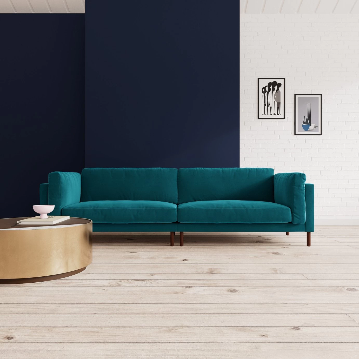 Swoon Munich Velvet 4 Seater Sofa- Kingfisher Blue 4 Swoon Munich Velvet 4 Seater Sofa- Kingfisher Blue - Image 2