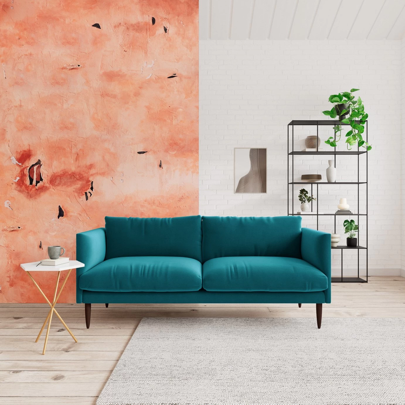 Swoon Luna Velvet 3 Seater Sofa- Kingfisher Blue 4 Swoon Luna Velvet 3 Seater Sofa- Kingfisher Blue - Image 2
