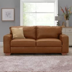Habitat Eton Leather 3 Seater Sofa - Tan -Sofa Discount Store 3433454 R Z001C