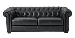 Habitat Chesterfield Leather 3 Seater Sofa - Black