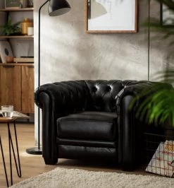 Habitat Chesterfield Leather Armchair - Black -Sofa Discount Store 6250988 R Z001C