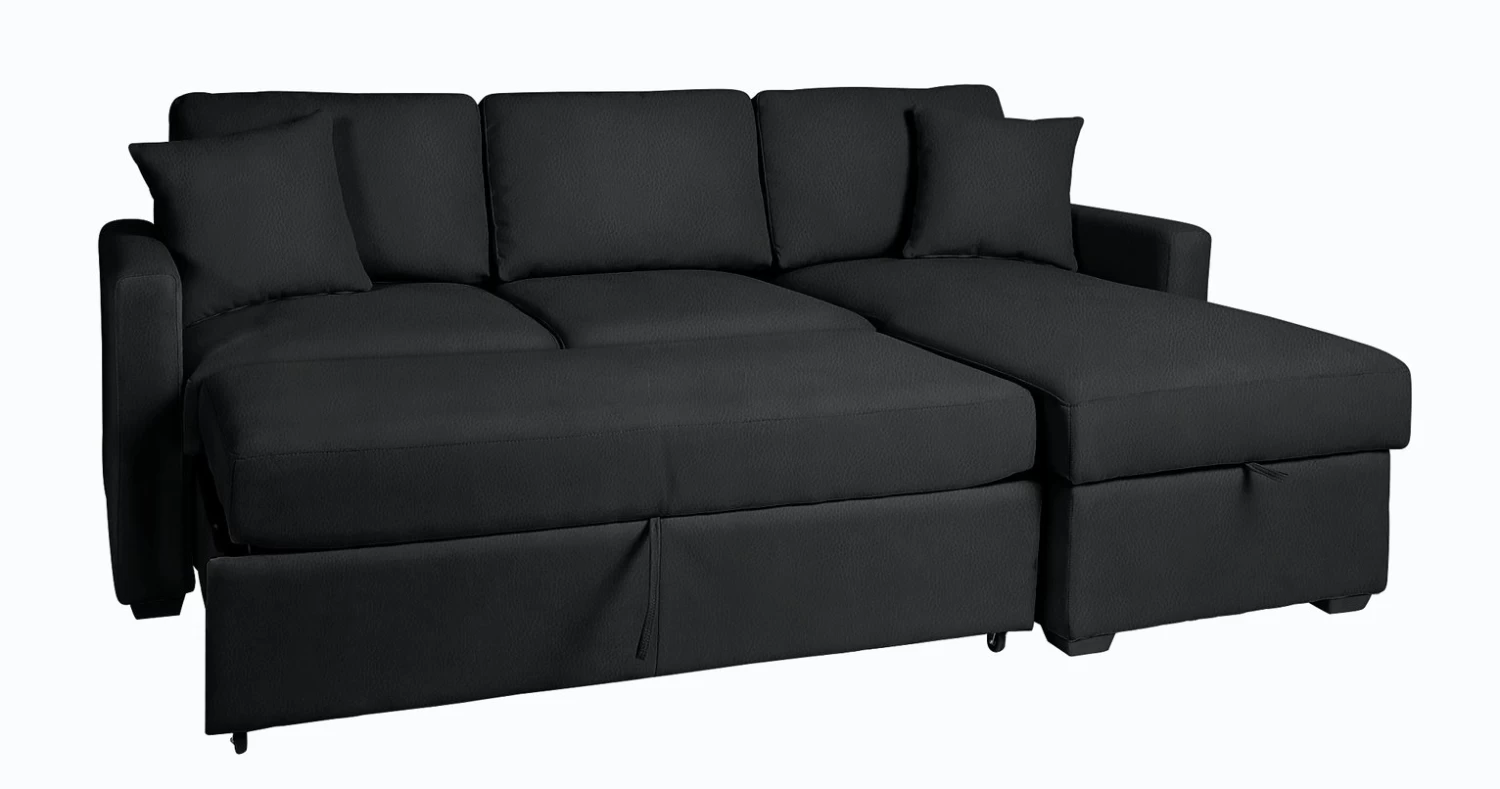 Habitat Reagan Corner Chaise Faux Leather Sofa Bed - Black 8 Habitat Reagan Corner Chaise Faux Leather Sofa Bed - Black - Image 6