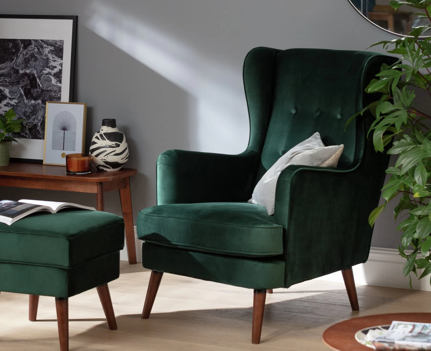 Habitat Callie Velvet Wingback Chair - Forest Green 11 Habitat Callie Velvet Wingback Chair - Forest Green - Image 9