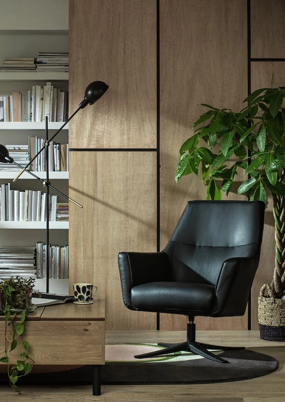 Habitat Rhett Faux Leather Swivel Chair - Black 4 Habitat Rhett Faux Leather Swivel Chair - Black - Image 2