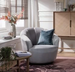 Habitat Ezra Velvet Swivel Chair - Light Grey -Sofa Discount Store 8819372 R Z002C