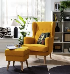 Habitat Callie Fabric Wingback Chair - Mustard -Sofa Discount Store 8887562 R Z002C