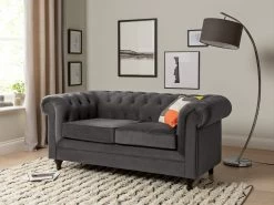 Habitat Chesterfield Velvet 2 Seater Sofa - Charcoal -Sofa Discount Store 8935782 R Z001C