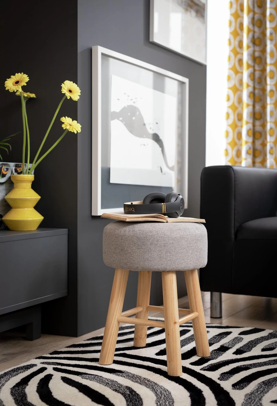 Habitat Sophie Small Fabric Stool - Light Grey 4 Habitat Sophie Small Fabric Stool - Light Grey - Image 2