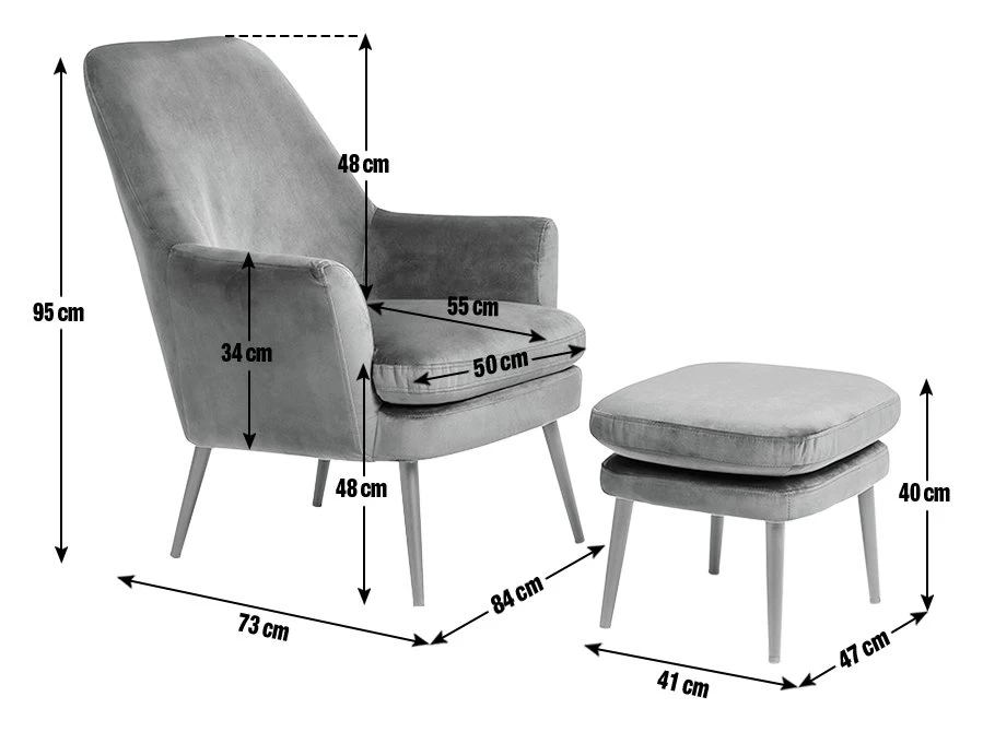 Habitat Celine Velvet Wingback Chair With Footstool-Charcoal 6 Habitat Celine Velvet Wingback Chair With Footstool-Charcoal - Image 4