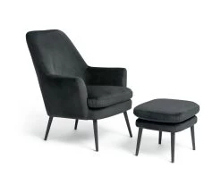 Habitat Celine Velvet Wingback Chair With Footstool-Charcoal