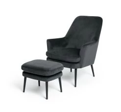 Habitat Celine Velvet Wingback Chair With Footstool-Charcoal 15 Habitat Celine Velvet Wingback Chair With Footstool-Charcoal -Sofa Discount Store 9401019 R Z002A