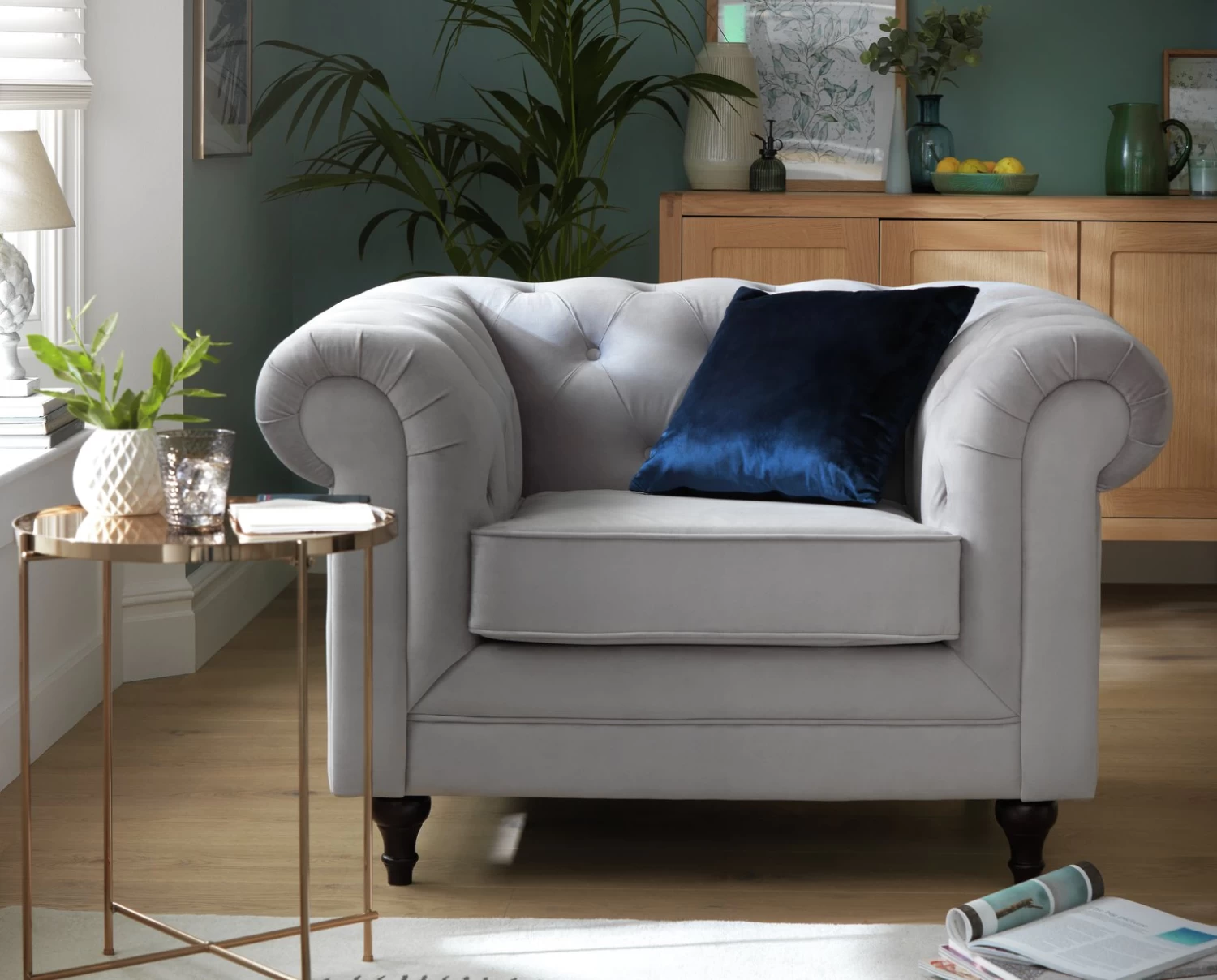 Habitat Chesterfield Velvet Armchair - Blue 4 Habitat Chesterfield Velvet Armchair - Blue - Image 2