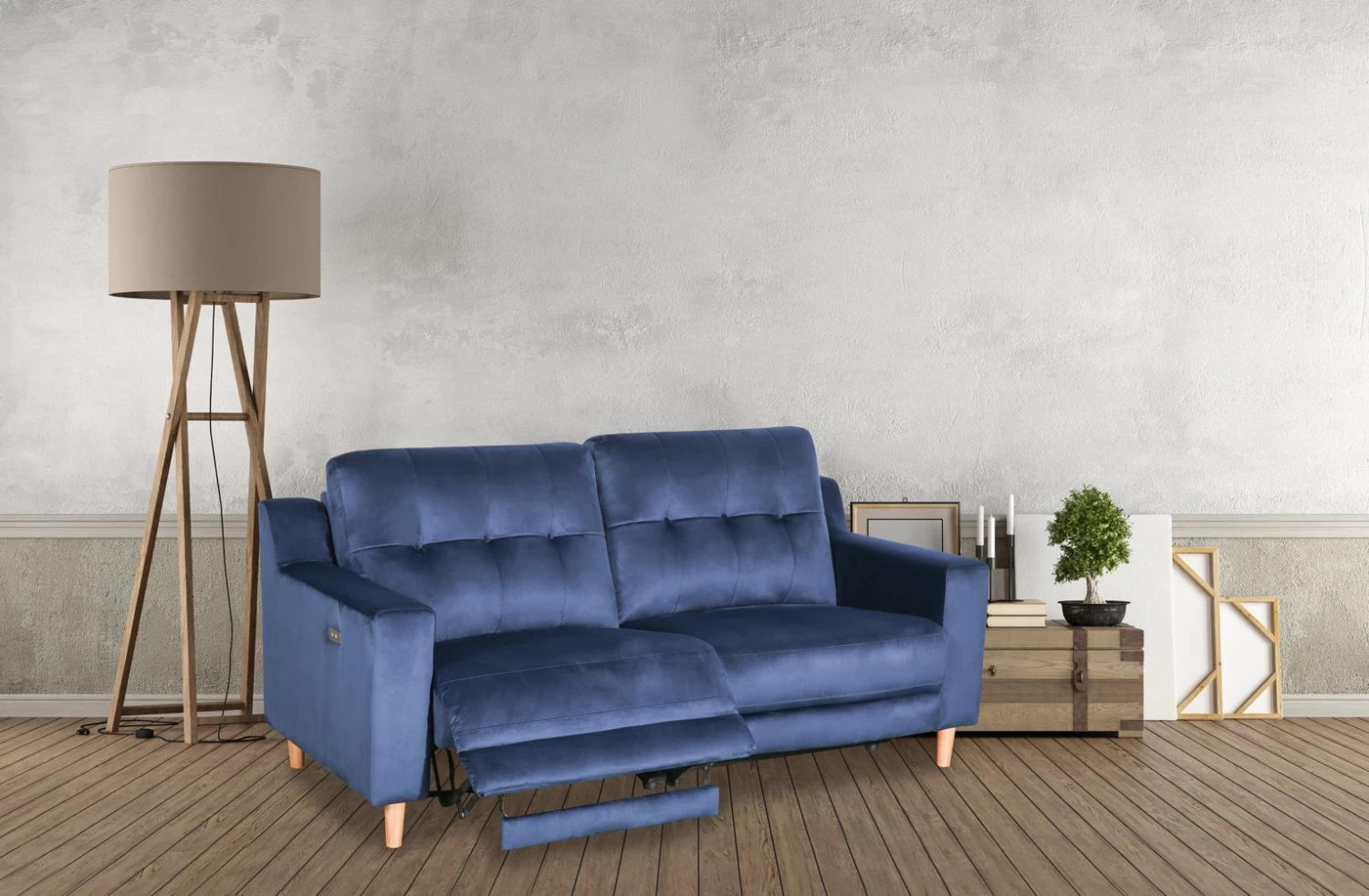 Habitat Emerson Velvet 2 Seater Recliner Sofa - Navy Blue 4 Habitat Emerson Velvet 2 Seater Recliner Sofa - Navy Blue - Image 2