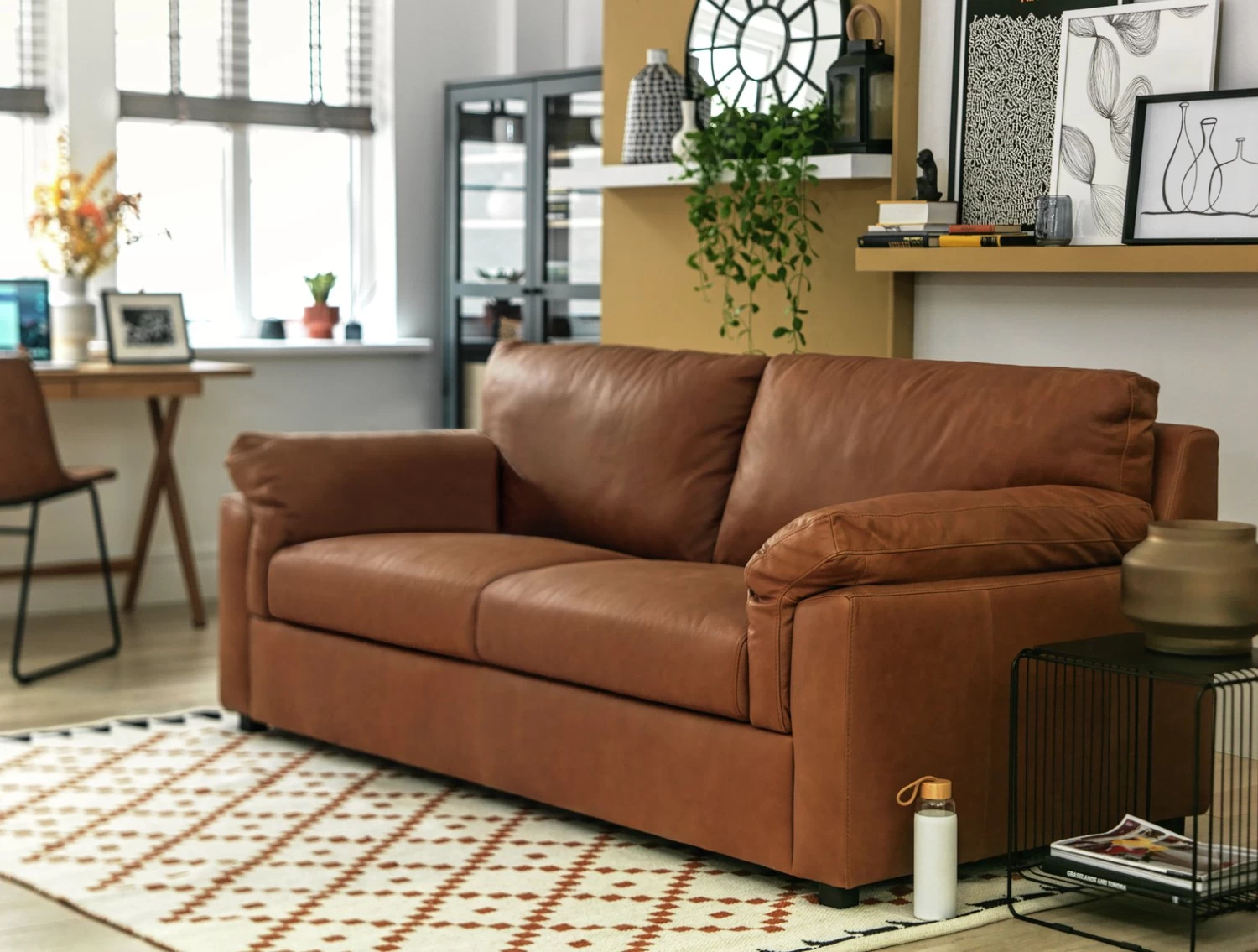 Habitat Florence Leather 3 Seater Sofa - Tan 4 Habitat Florence Leather 3 Seater Sofa - Tan - Image 2