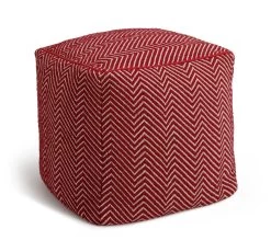 Kaikoo Durrie Cotton Footstool - Red & White -Sofa Discount Store 9604139 R Z002A